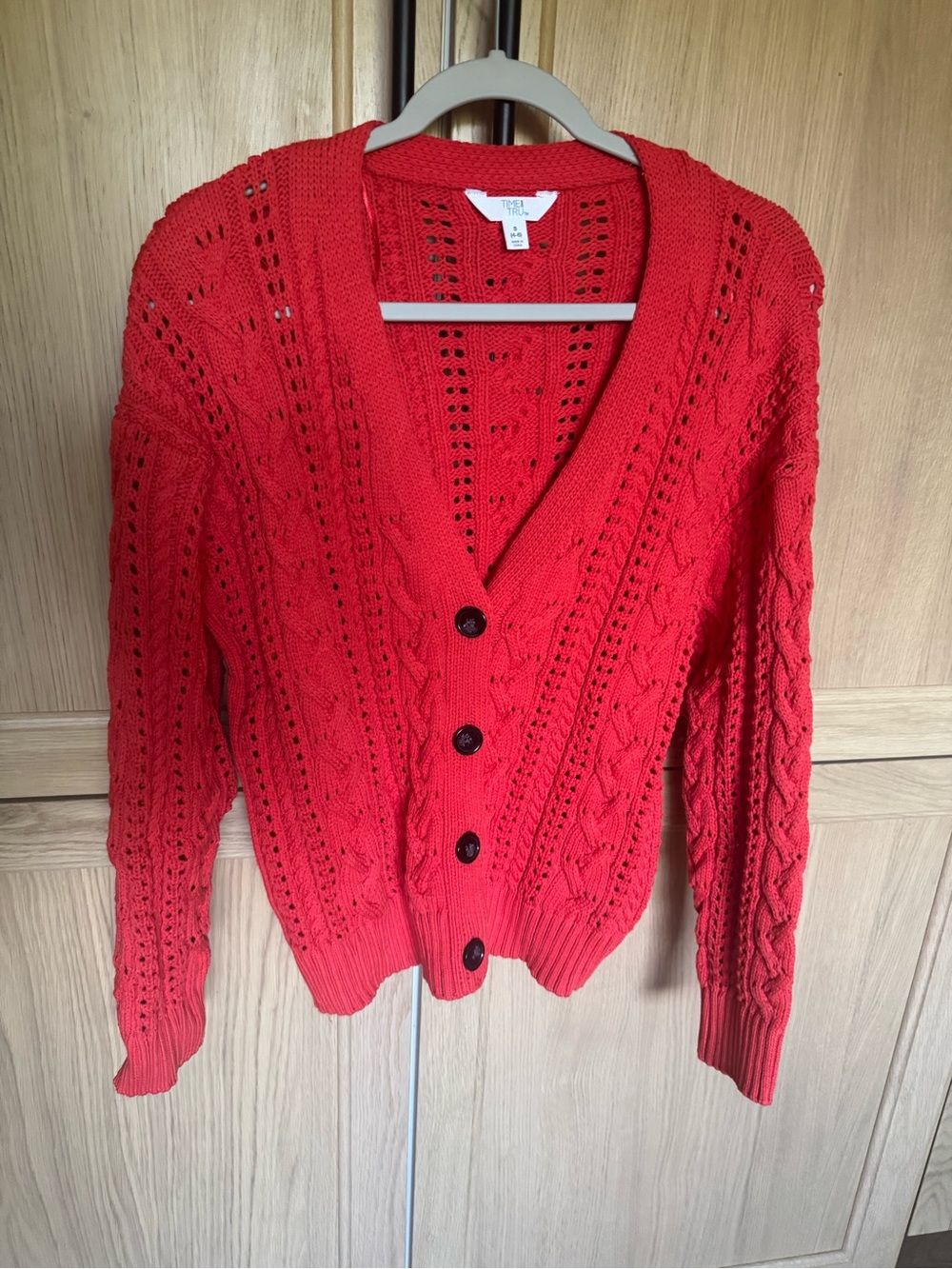 Time and Tru Red Cable Knit V-Neck Button Cardigan